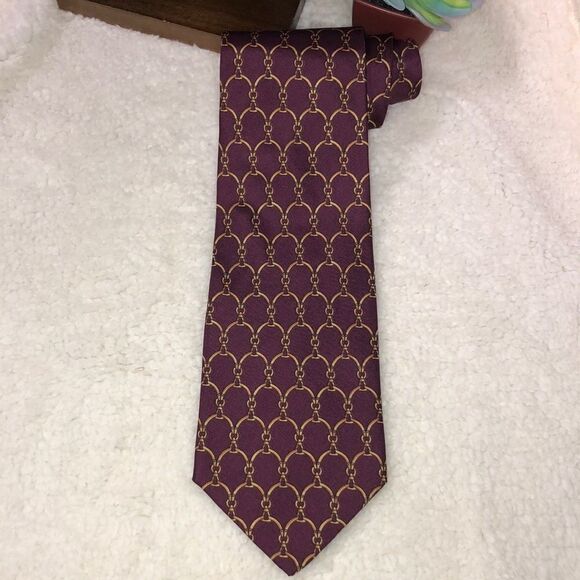 Stunning Gold Links Burgundy Silk Tie - Picture 1 of 4